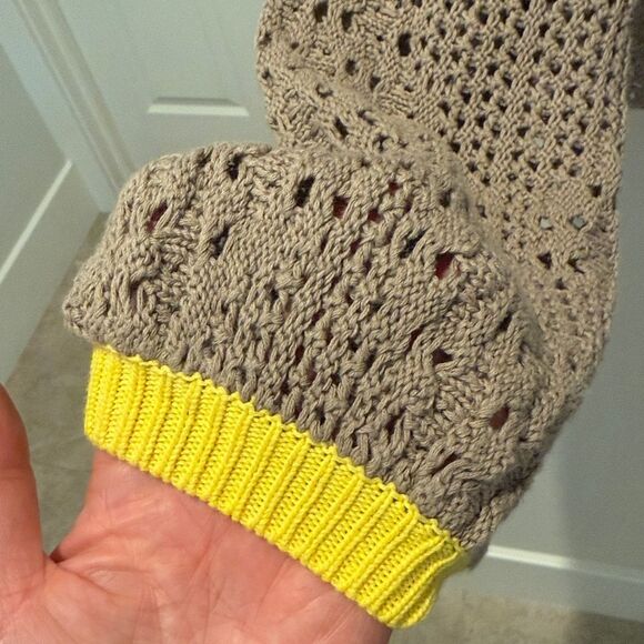 Free People Home Run Tan Crochet Knit Sweater with Yellow Trim size Small - Picture 4 of 11